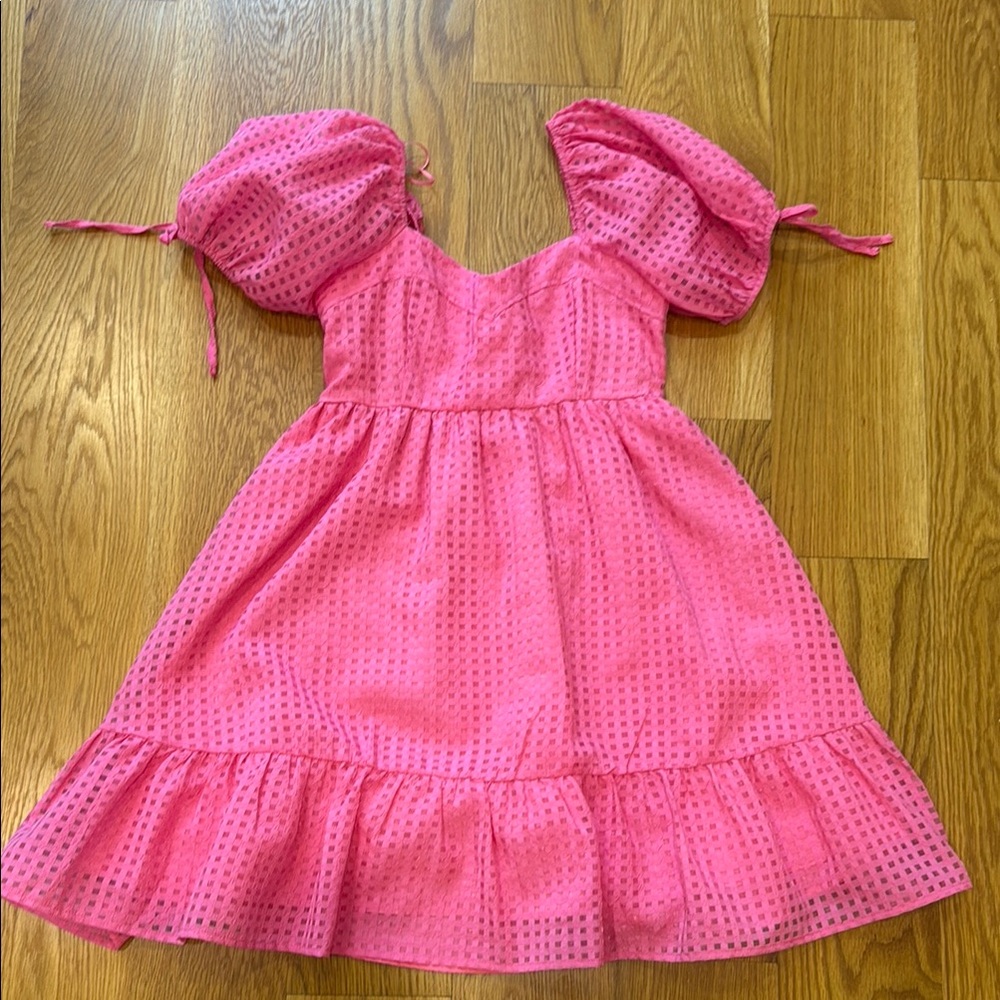 Entro Pink Ruffled Puff Sleeve Mini Dress